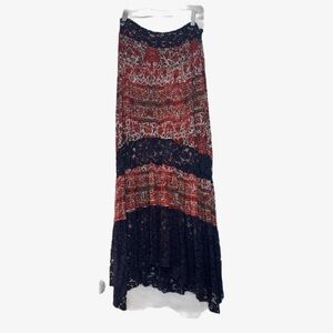 Ecote Asymmetrical A-line Maxi Skirt in Red and Blue